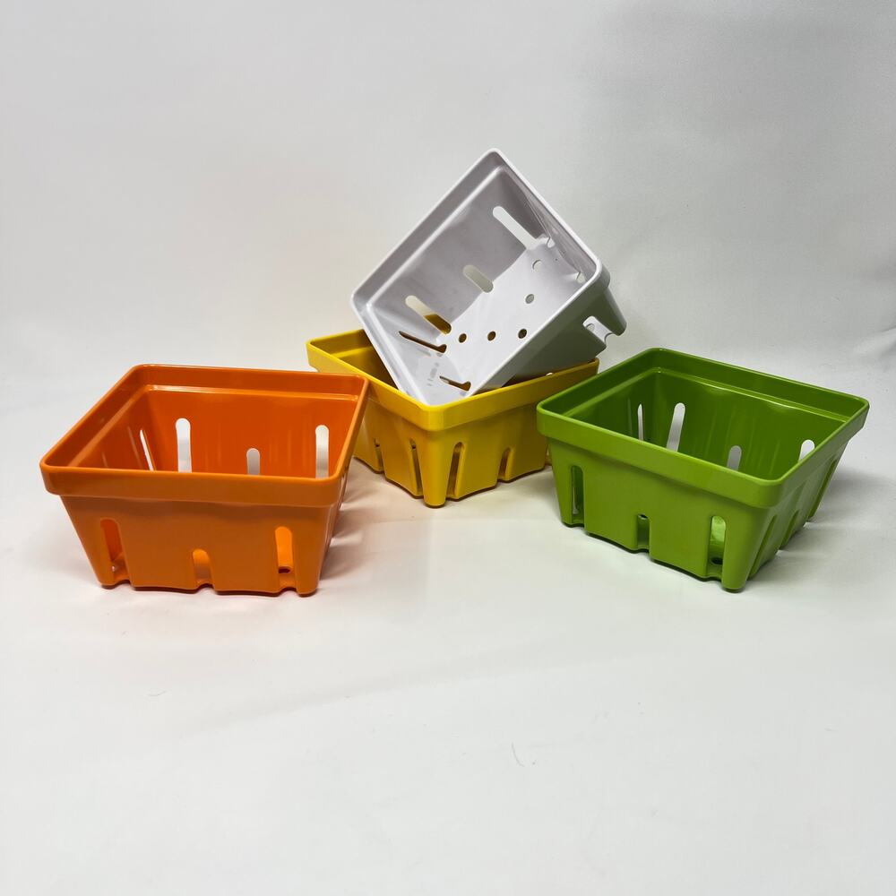 Set of 4 Melamine Berry Baskets Colorful Dishwasher Safe Storage Fridgescaping